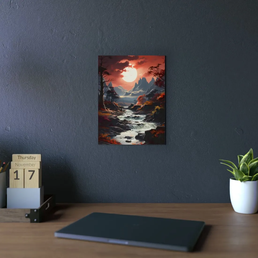 Breathtaking Waterfall Oil Painting: A Realistic - Metal Poster