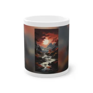 Red Sunset over Mountain Stream Mug