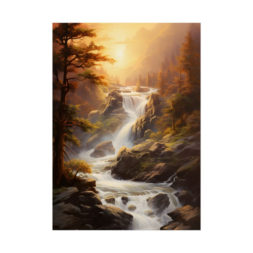 Breathtaking Waterfall: Oil Painting Artwork - Poster