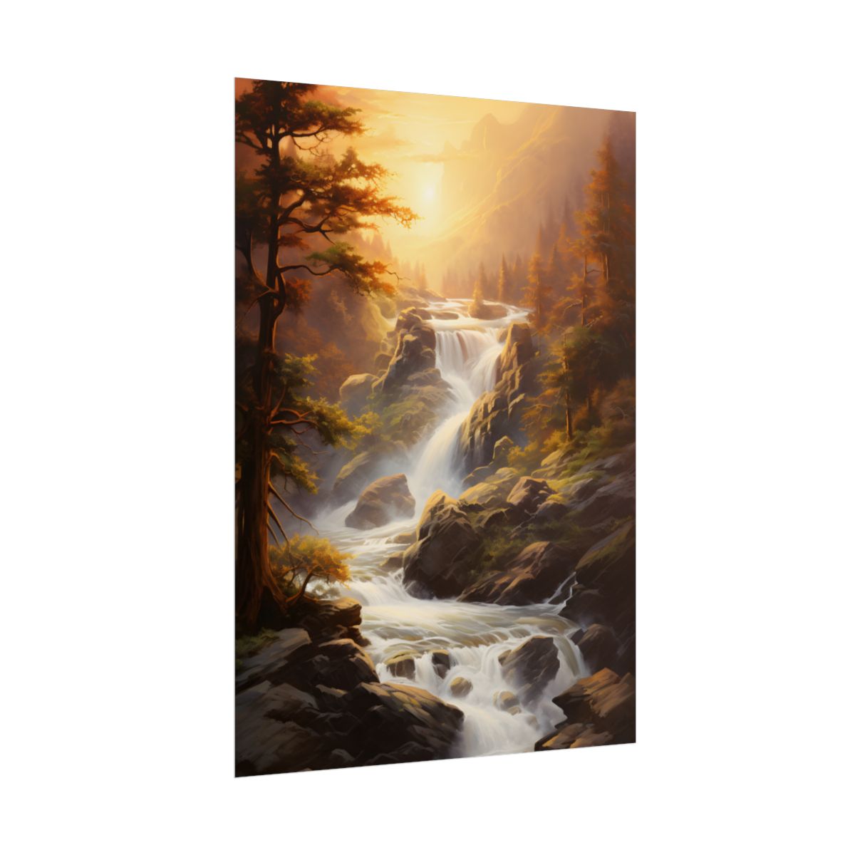 Breathtaking Waterfall: Oil Painting Artwork - Poster