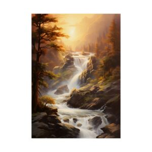 Golden Sunset Waterfall Poster