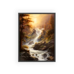 Golden Sunset Waterfall Framed Poster