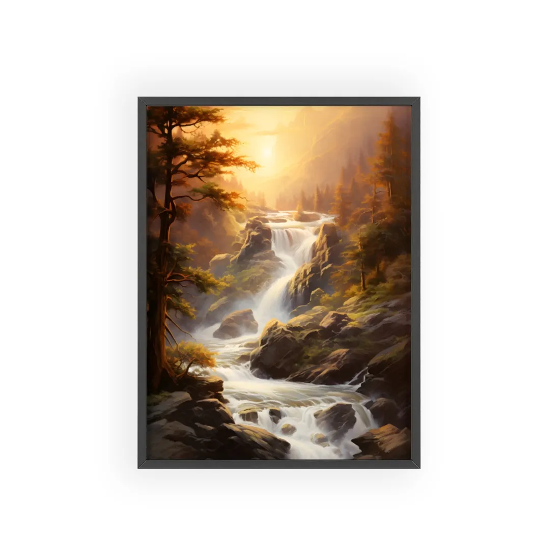 Breathtaking Waterfall: Oil Painting - Framed Poster