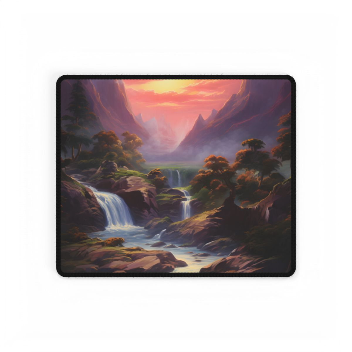 Breathtaking Waterfall Oil Painting: Lush Landscape Art - Desk Mat