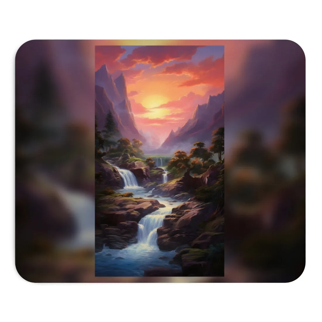 Breathtaking Waterfall Oil Painting: Lush Landscape Art - Mouse Pad
