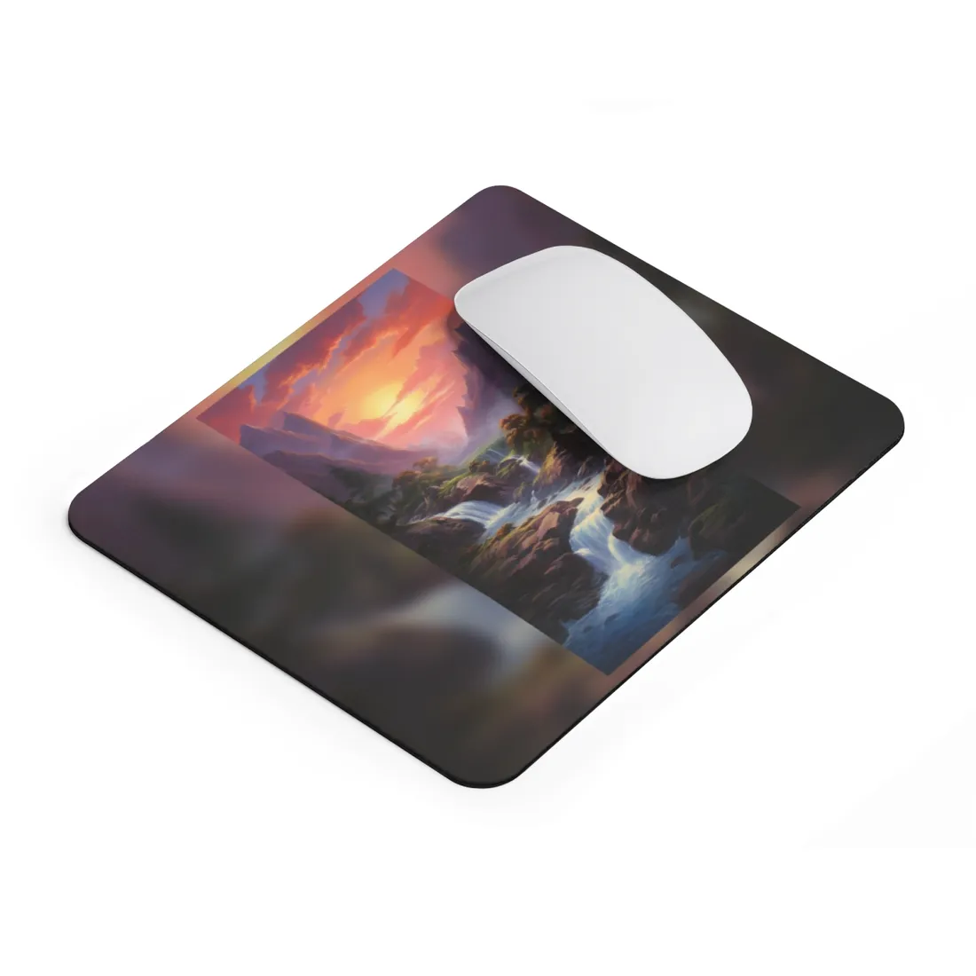 Breathtaking Waterfall Oil Painting: Lush Landscape Art - Mouse Pad