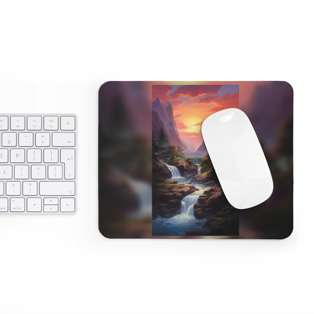 Breathtaking Waterfall Oil Painting: Lush Landscape Art - Mouse Pad