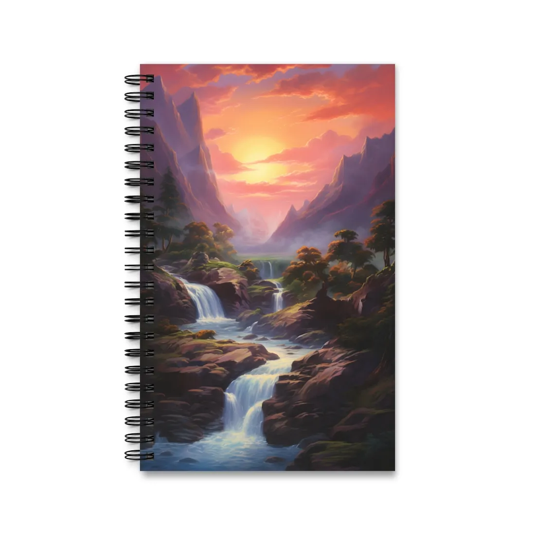 Breathtaking Waterfall Oil Painting: Lush Landscape Art - Spiral Notebook