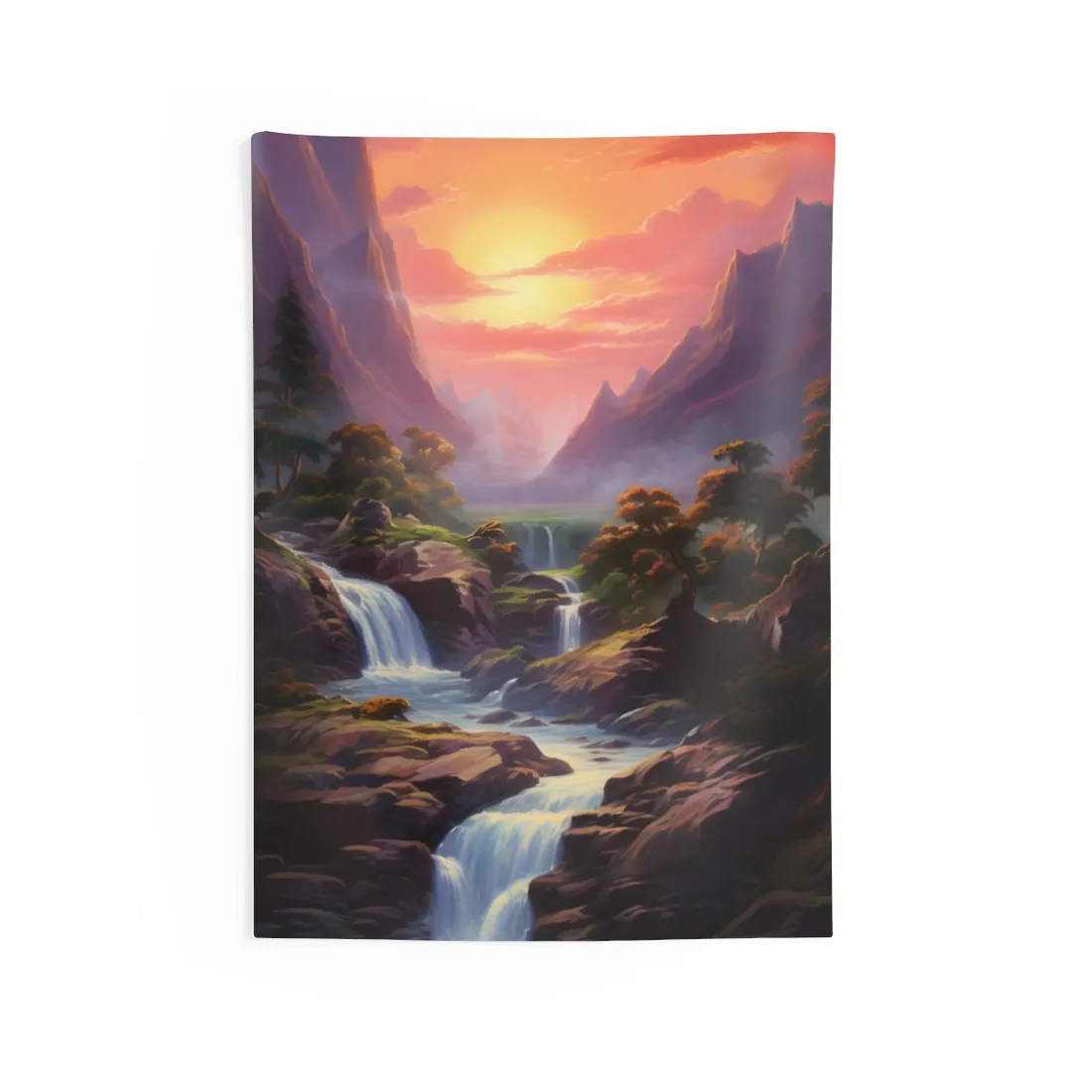 Breathtaking Waterfall Oil Painting: Lush Landscape Art - Wall Tapestry