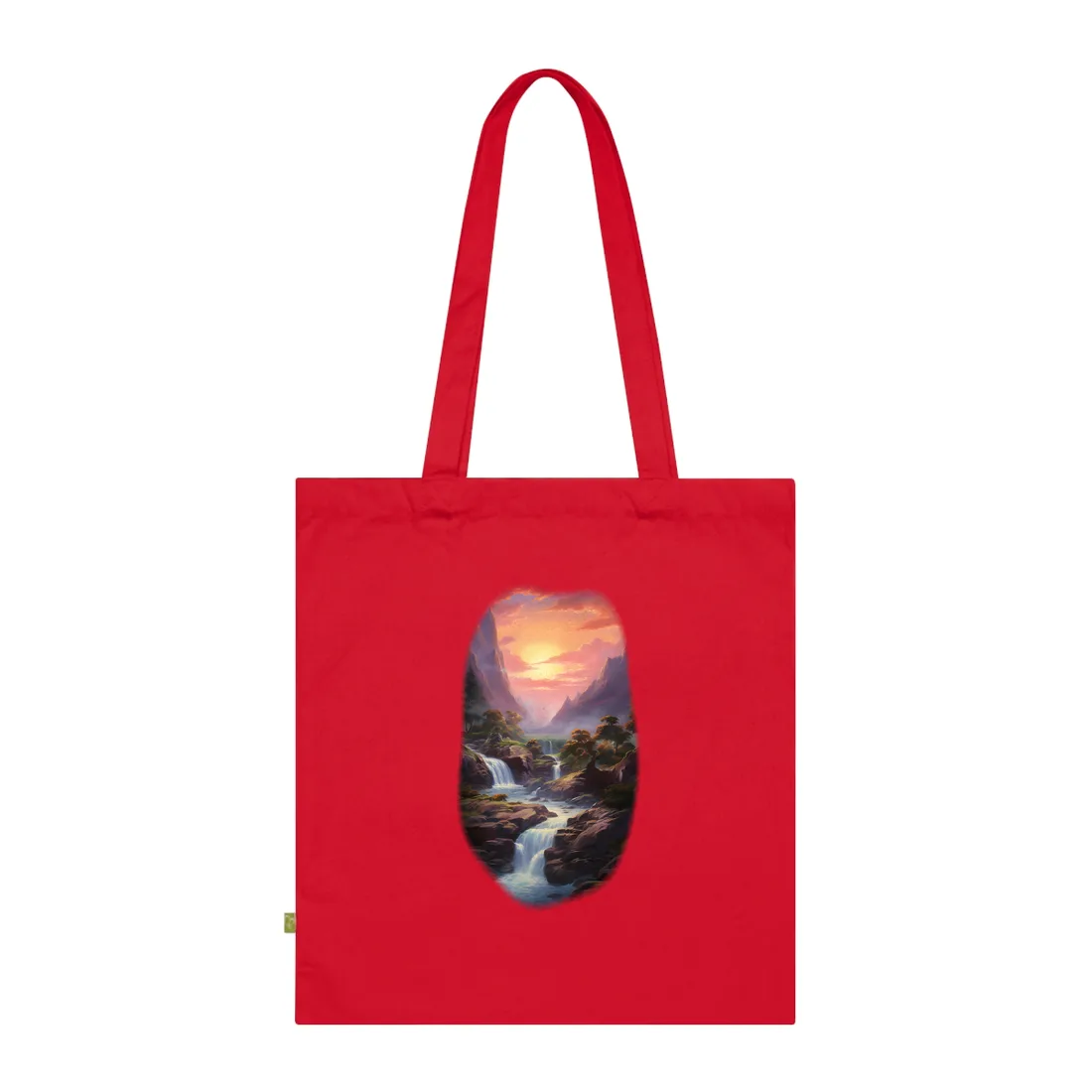 Breathtaking Waterfall Oil Painting: Lush Landscape Art Tote Bag - Tote Bag (Classic Red)