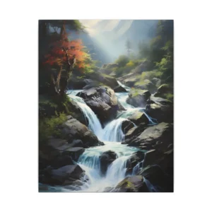 Waterfall over Rocks in Forest Canvas Print