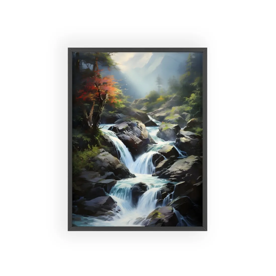 Breathtaking Waterfall: Oil Painting Masterpiece - Framed Poster