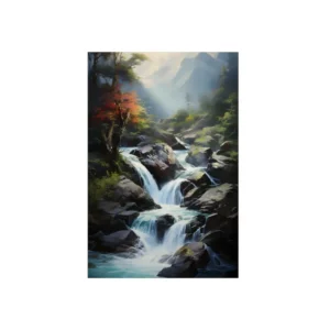 Waterfall over Rocks in Forest Metal Poster