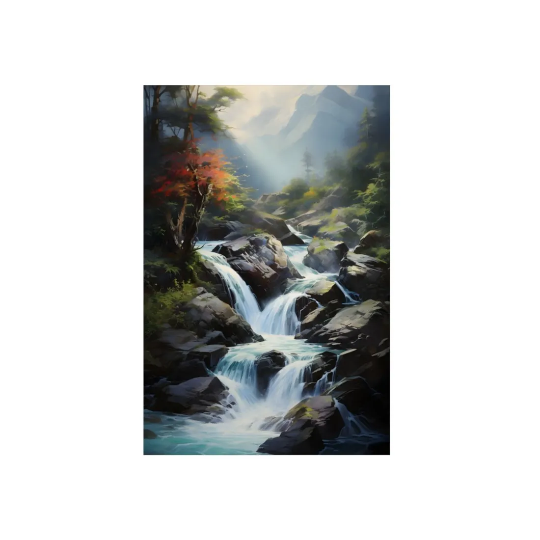 Breathtaking Waterfall: Oil Painting Masterpiece - Metal Poster