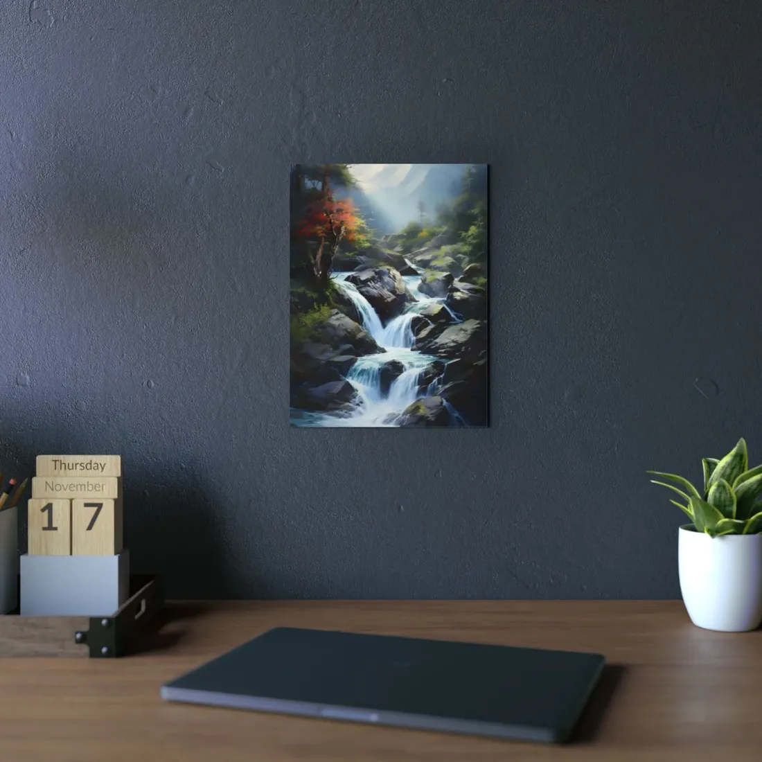 Breathtaking Waterfall: Oil Painting Masterpiece - Metal Poster