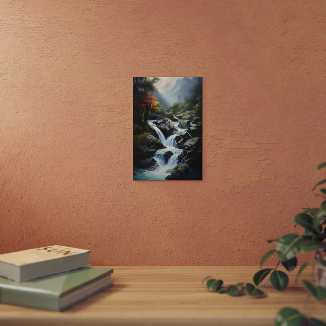 Breathtaking Waterfall: Oil Painting Masterpiece - Metal Poster