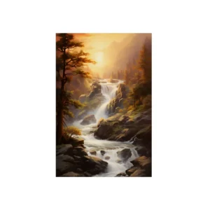 Golden Sunset Waterfall Metal Poster