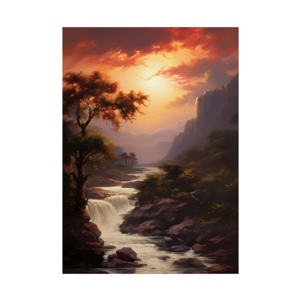 Breathtaking Waterfall Oil Painting: Meticulous Artwork - Poster