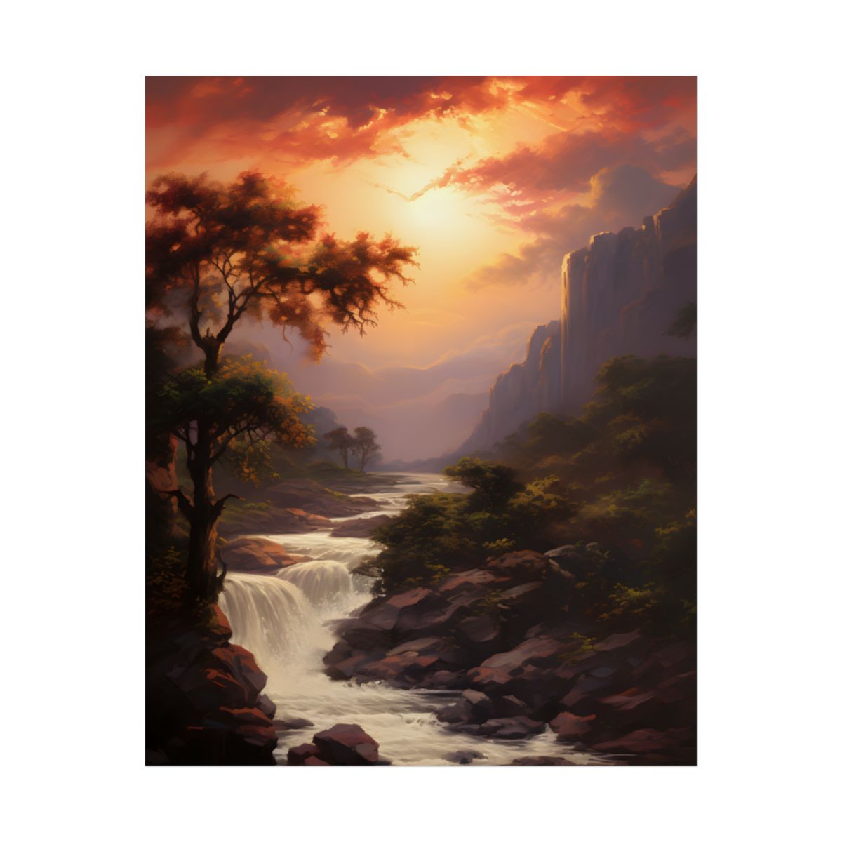Breathtaking Waterfall Oil Painting: Meticulous Artwork - Poster