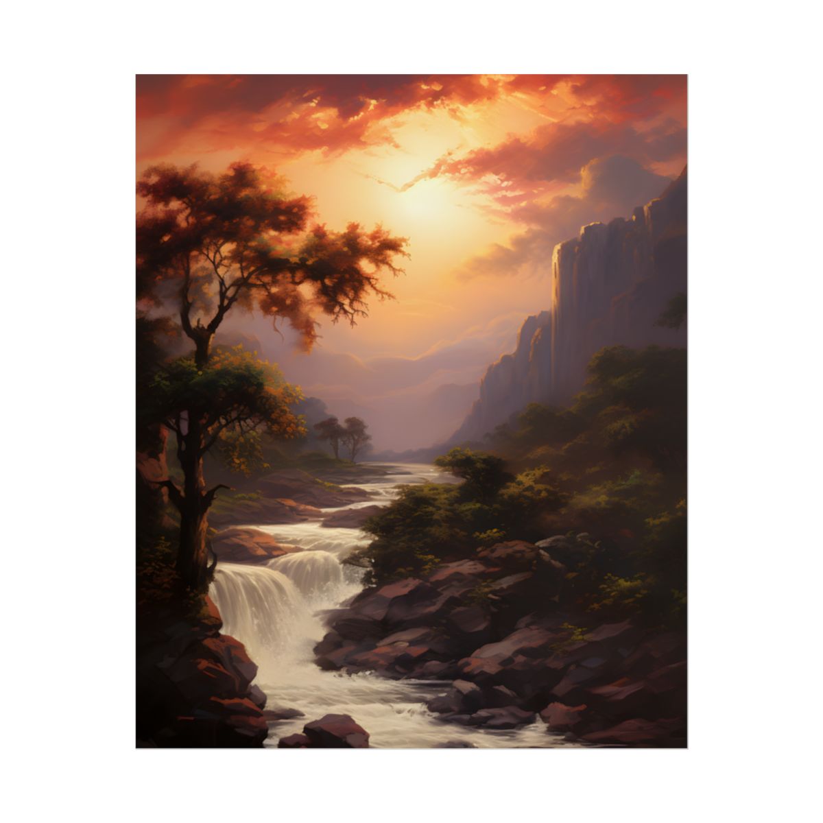 Breathtaking Waterfall Oil Painting: Meticulous Artwork - Poster