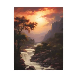 Sunset River Waterfall Landscape Canvas Print