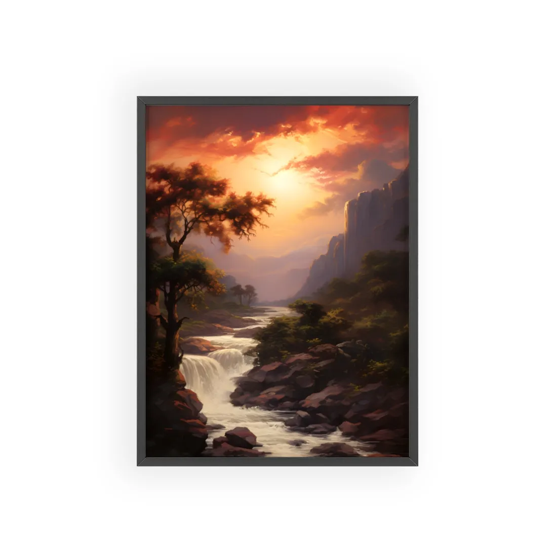 Breathtaking Waterfall Oil Painting: Meticulous - Framed Poster