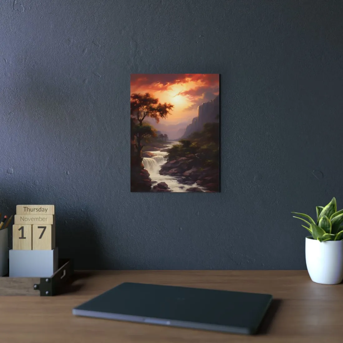 Breathtaking Waterfall Oil Painting: Meticulous - Metal Poster