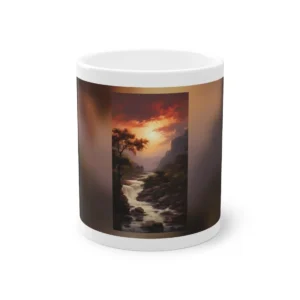 Sunset River Waterfall Landscape Mug