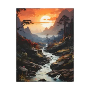 Sunset Mountain Stream Canvas Print