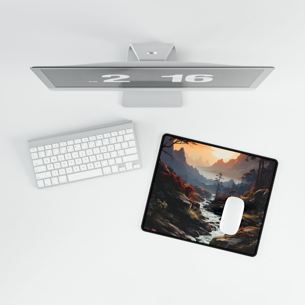 Breathtaking Waterfall: Vibrant Oil Painting Art - Desk Mat