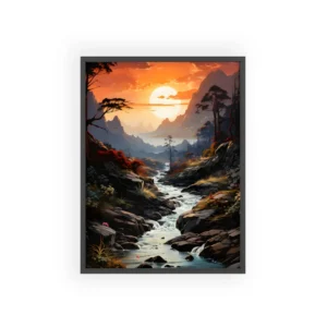 Sunset Mountain Stream Framed Poster