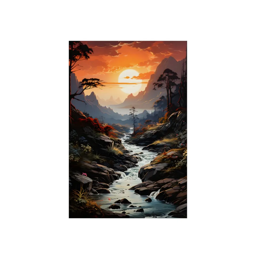 Breathtaking Waterfall: Vibrant Oil Painting Art - Metal Poster