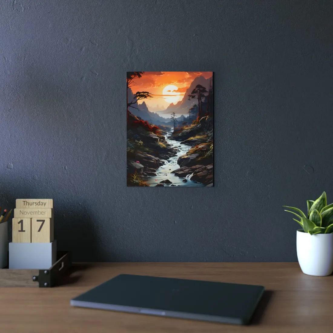 Breathtaking Waterfall: Vibrant Oil Painting Art - Metal Poster