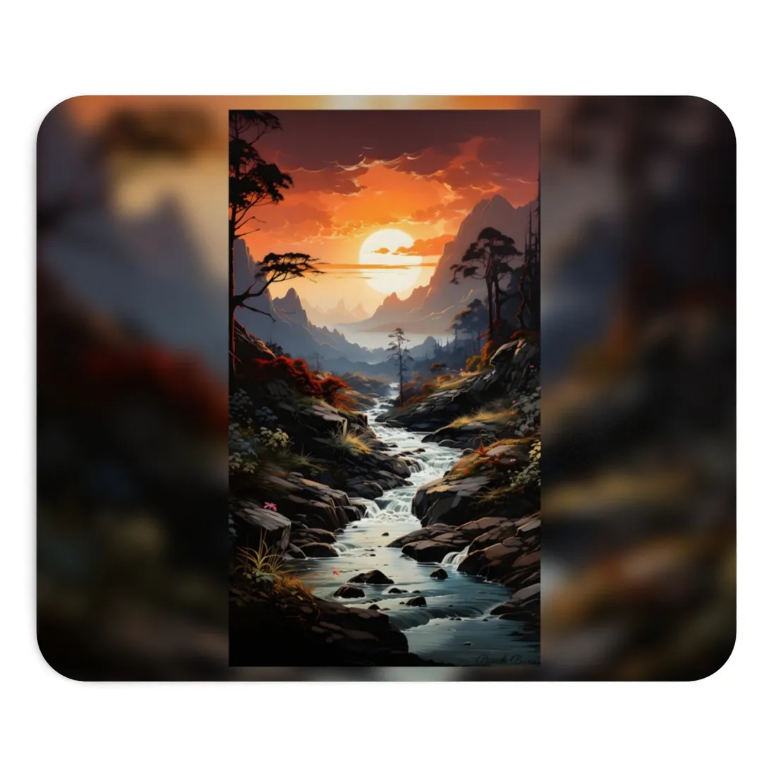 Breathtaking Waterfall: Vibrant Oil Painting Art - Mouse Pad