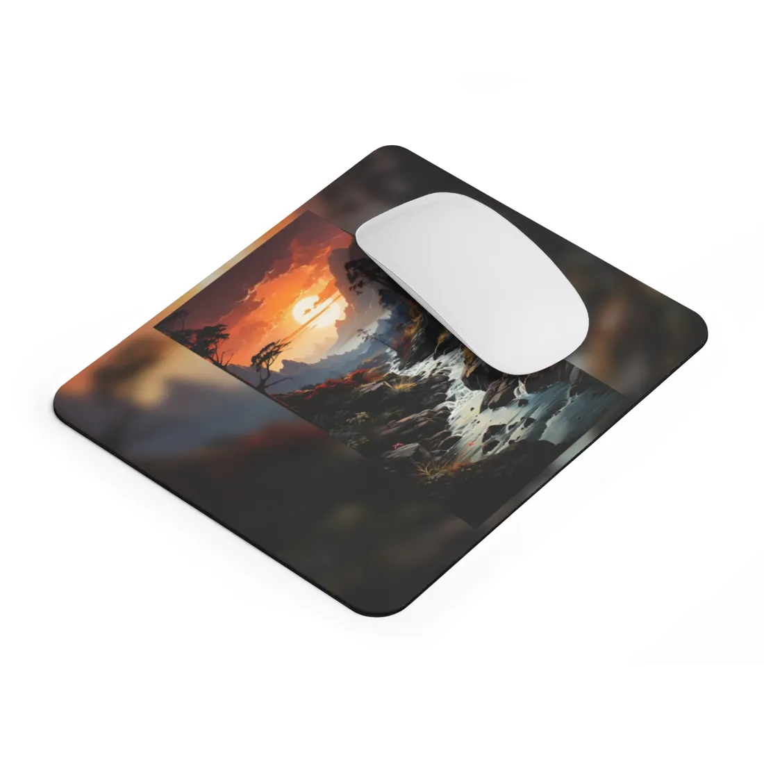 Breathtaking Waterfall: Vibrant Oil Painting Art - Mouse Pad