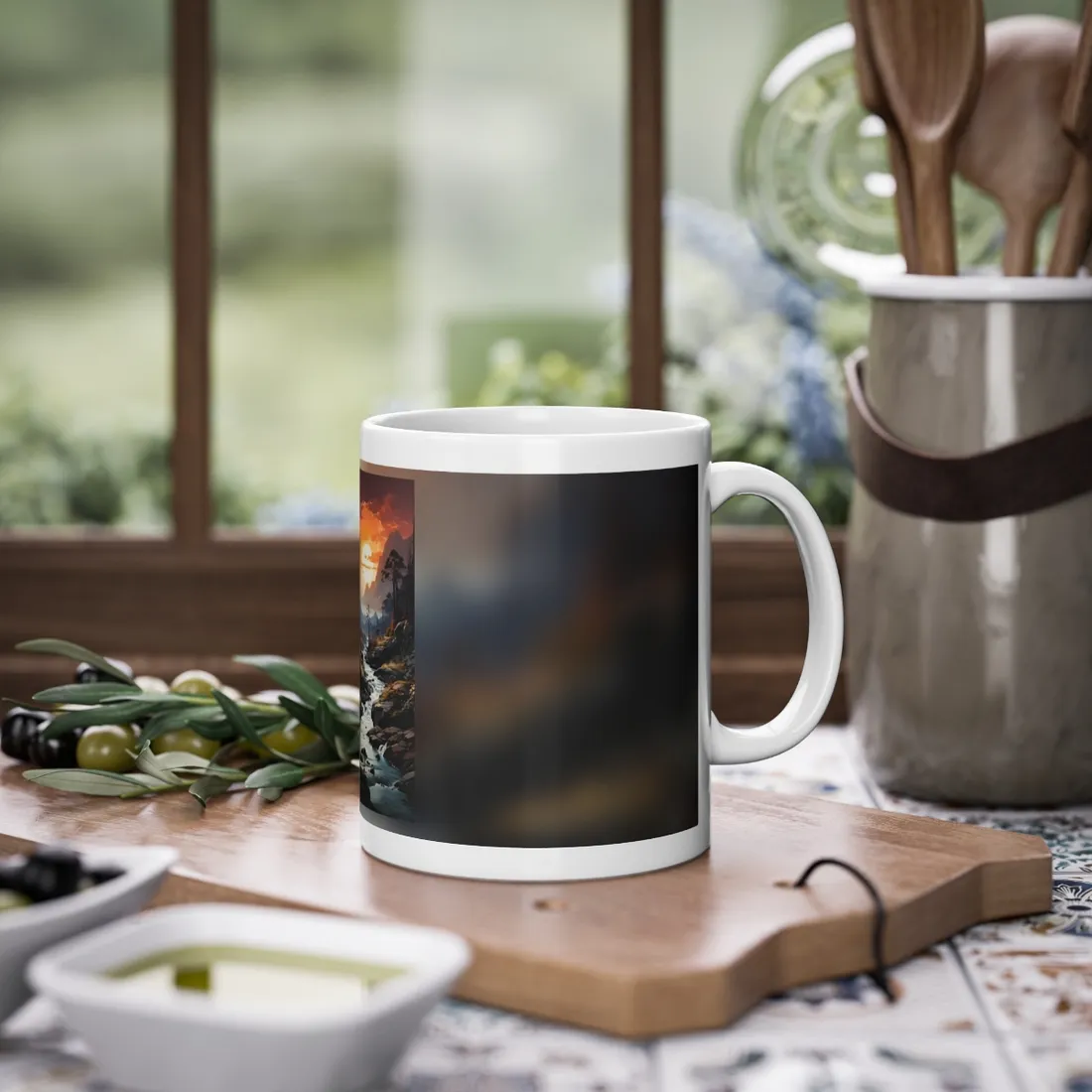 Breathtaking Waterfall: Vibrant Oil Painting Art - Mug