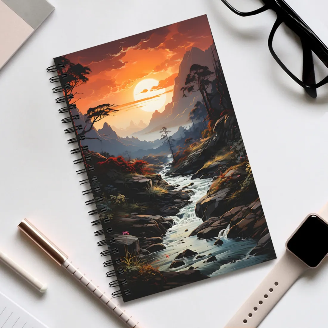 Breathtaking Waterfall: Vibrant Oil Painting Art - Spiral Notebook