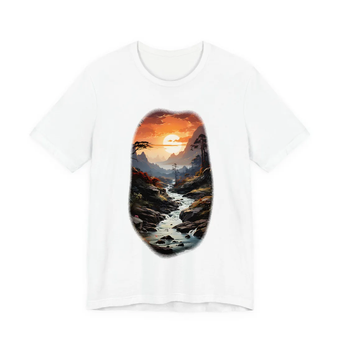 Breathtaking Waterfall: Vibrant Oil Painting Art T-Shirt - T-Shirt (White)