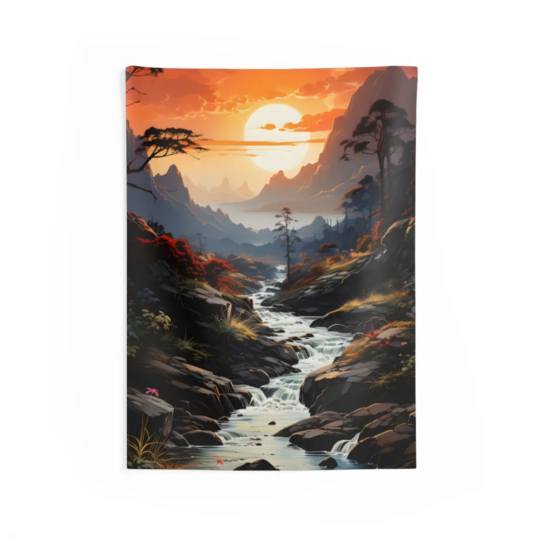 Breathtaking Waterfall: Vibrant Oil Painting Art - Wall Tapestry