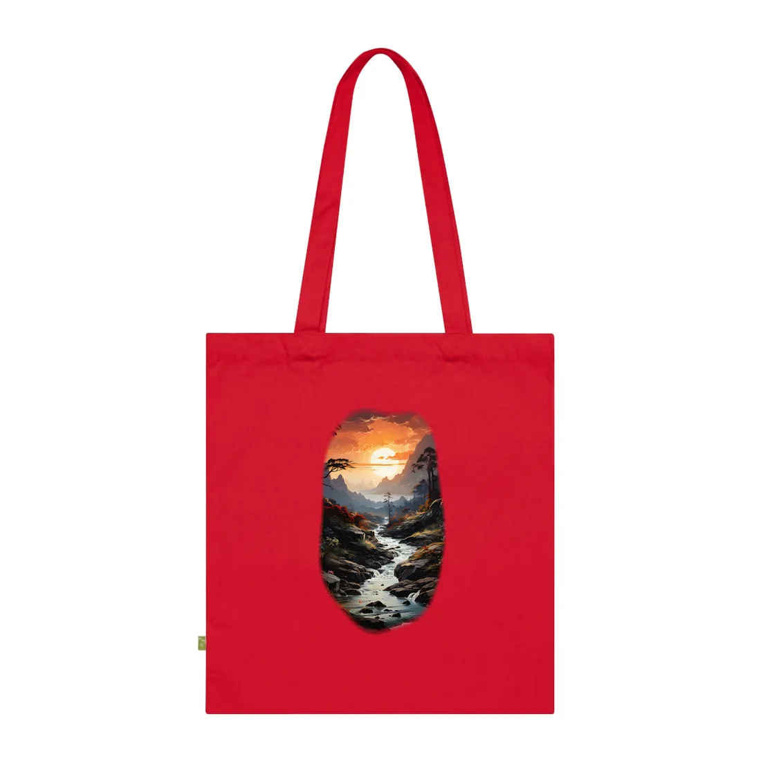Breathtaking Waterfall: Vibrant Oil Painting Art Tote Bag - Tote Bag (Classic Red)