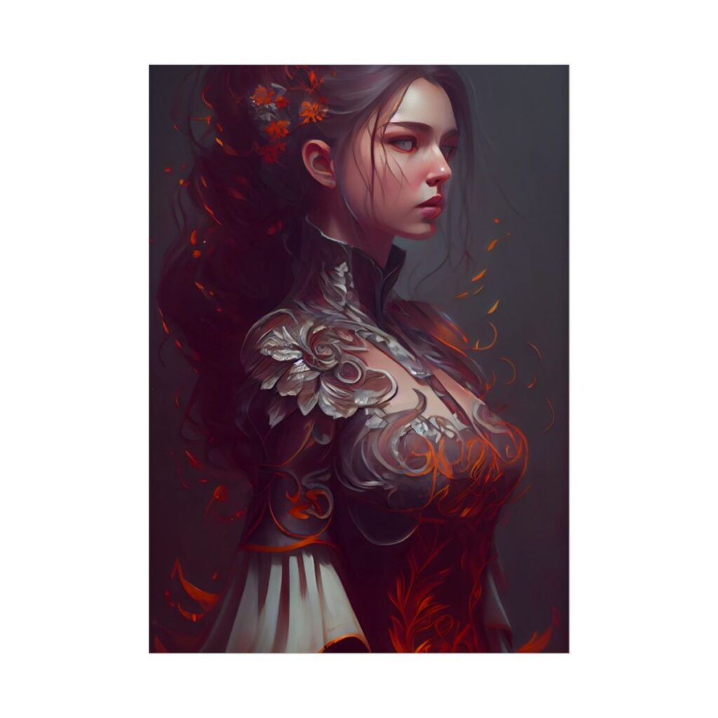 Brown Hair Beauty: Neutral Female Portrait Artwork - Poster