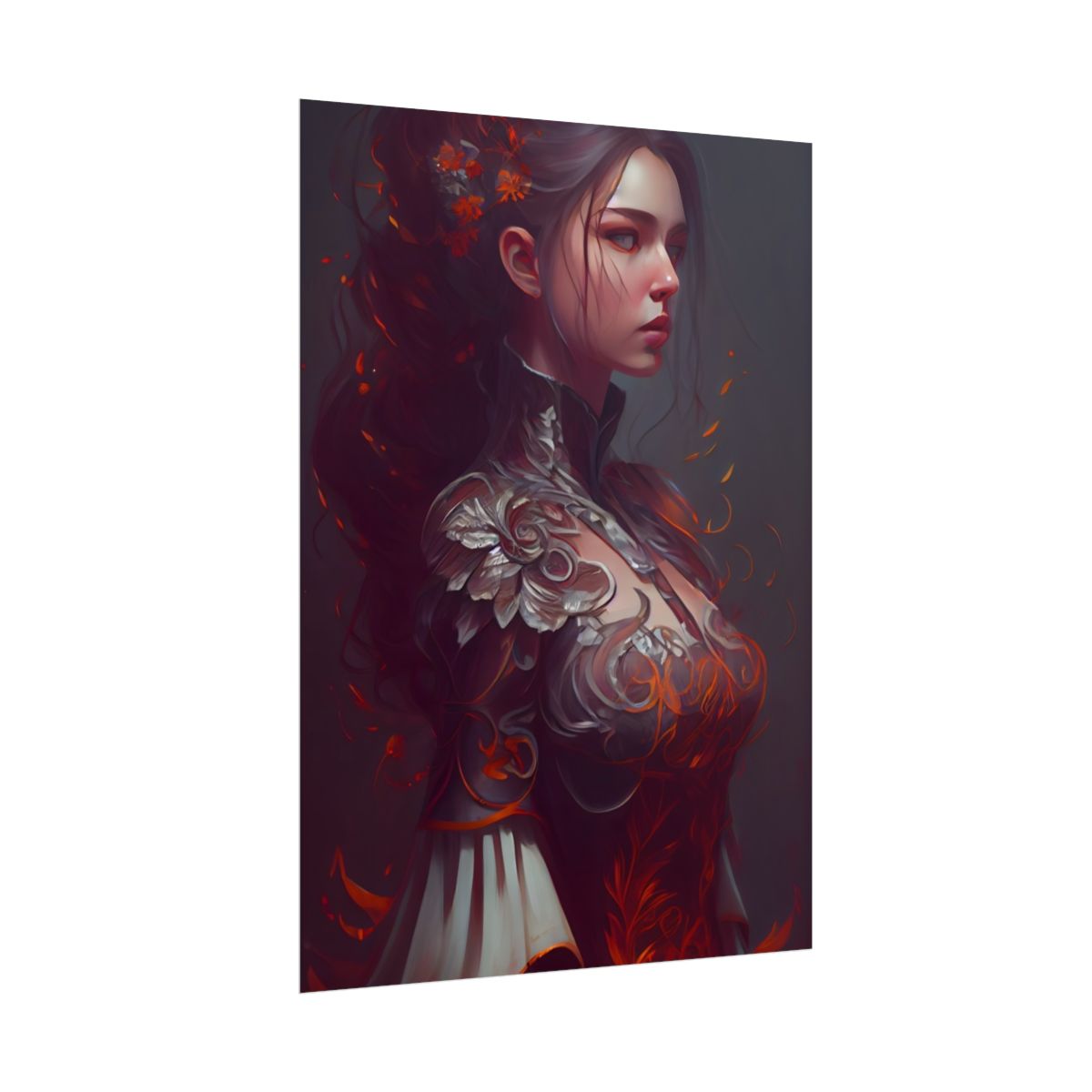 Brown Hair Beauty: Neutral Female Portrait Artwork - Poster