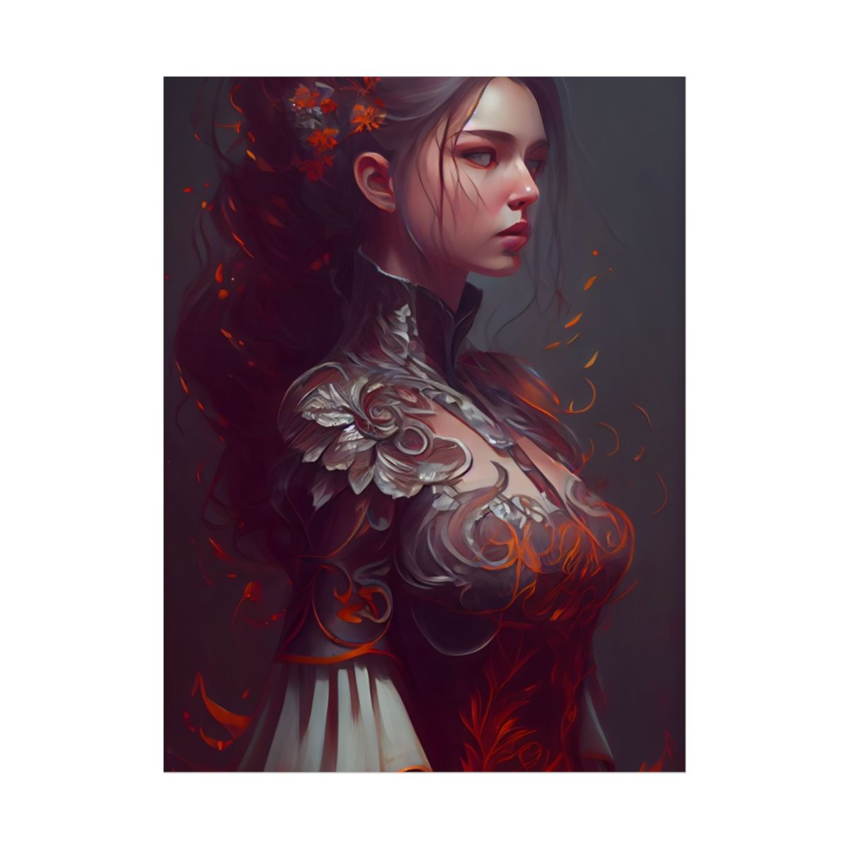 Brown Hair Beauty: Neutral Female Portrait Artwork - Poster