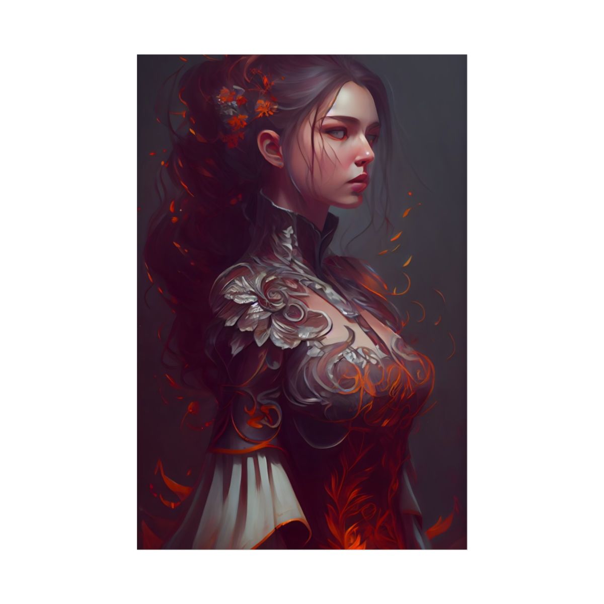 Brown Hair Beauty: Neutral Female Portrait Artwork - Poster
