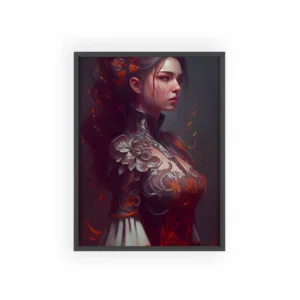 Woman in Ornate Red Armor Framed Poster