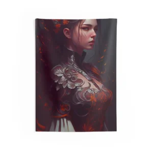 Woman in Ornate Red Armor Wall Tapestry