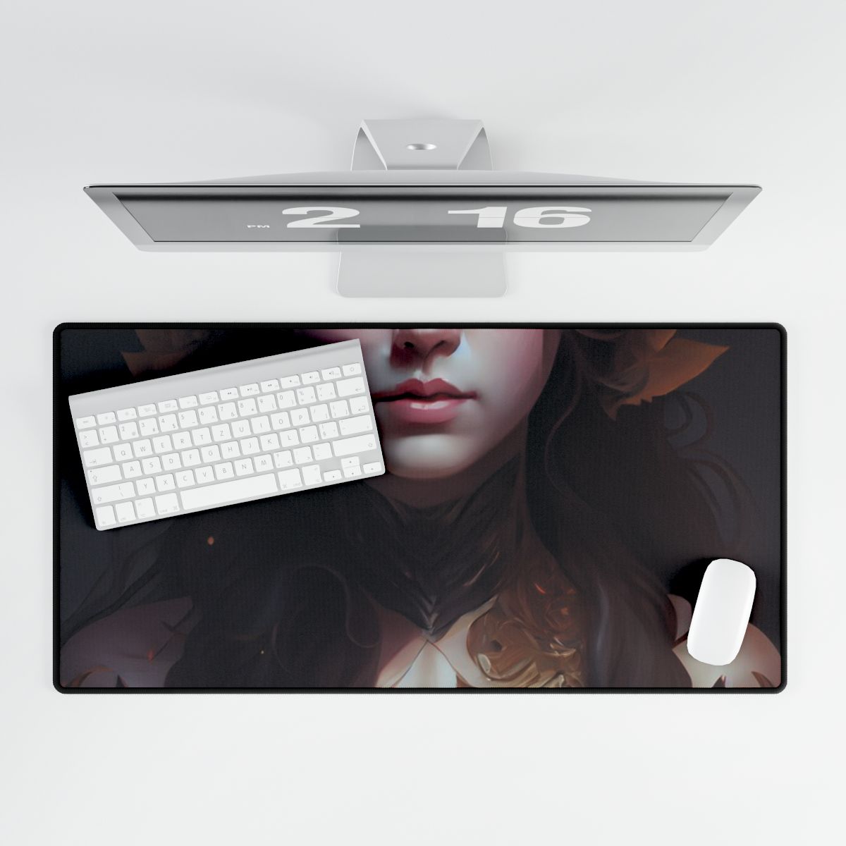 Brown Hair Female Portrait: Artistic Style Digital Art - Desk Mat