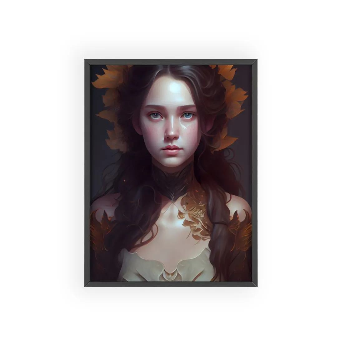 Brown Hair Female Portrait: Artistic Style Digital Art - Framed Poster