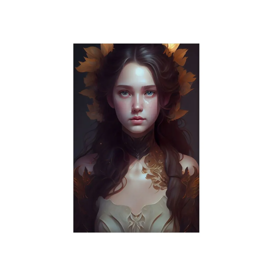 Brown Hair Female Portrait: Artistic Style Digital Art - Metal Poster
