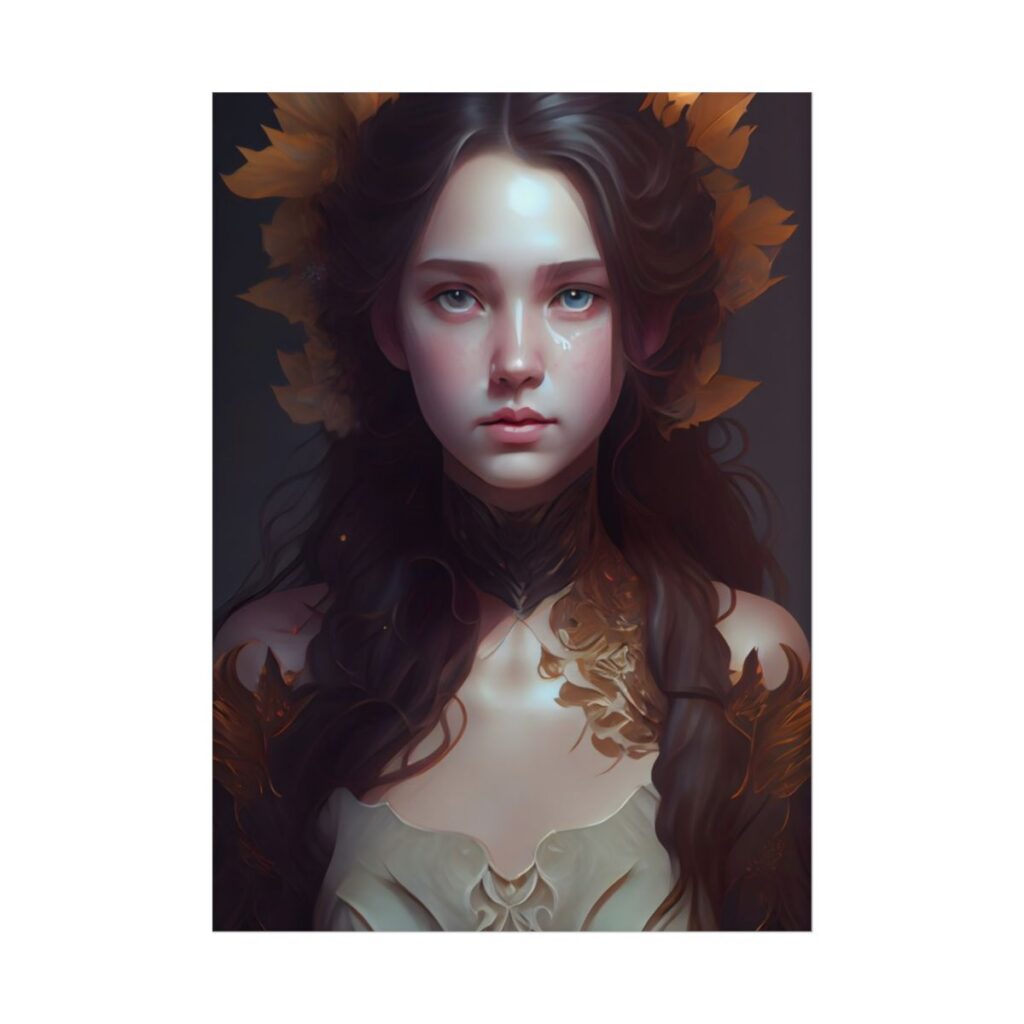 Brown Hair Female Portrait: Artistic Style Digital Art - Poster